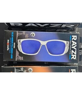 Rayzr Safety Glasses - Clear Frame - Blue Mirror Polarised