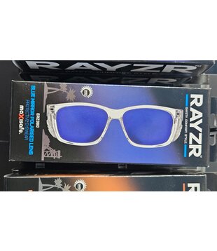 Rayzr Safety Glasses - Clear Frame - Blue Mirror Polarised