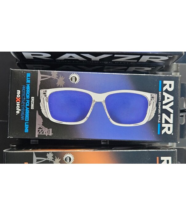 MaxiSafe Rayzr Safety Glasses - Clear Frame - Blue Mirror Polarised