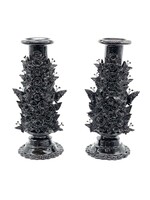 BLACK GLAZED  CLAY CANDLE HOLDER