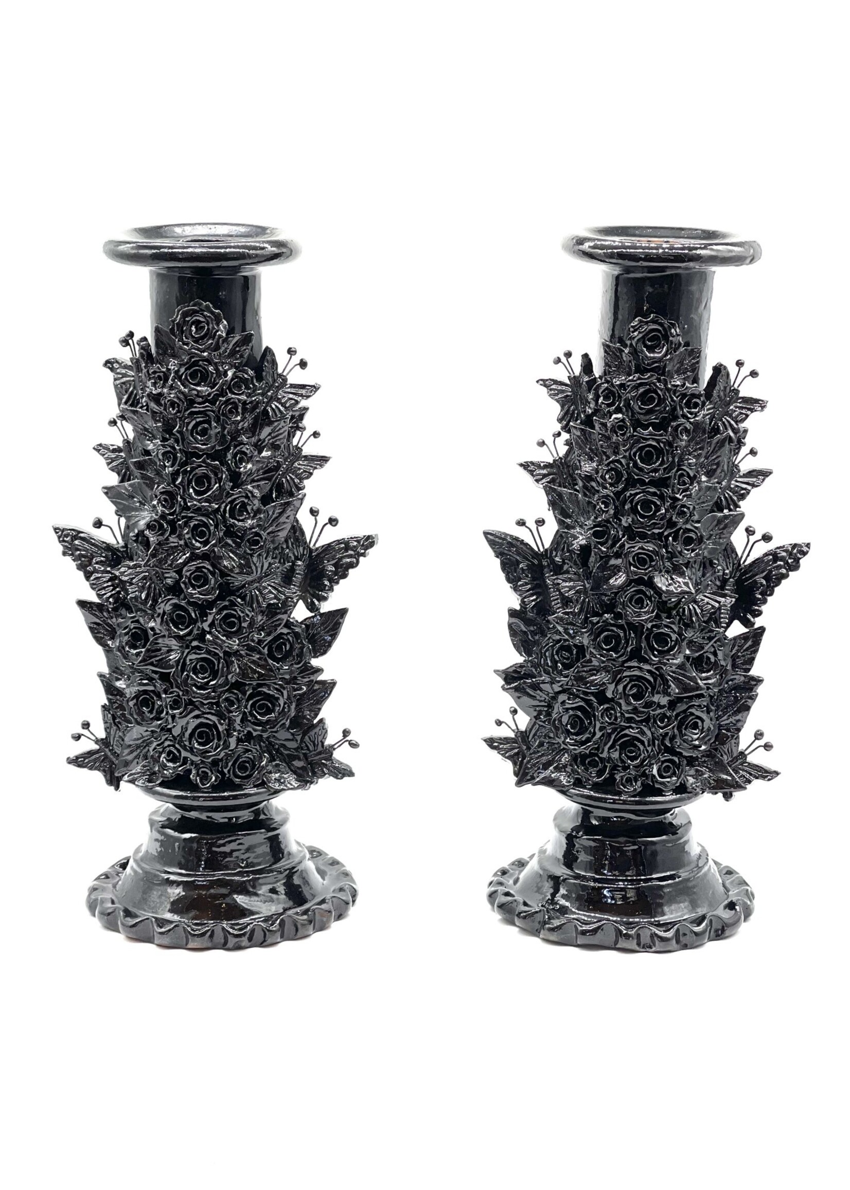 BLACK GLAZED CLAY CANDLE HOLDER