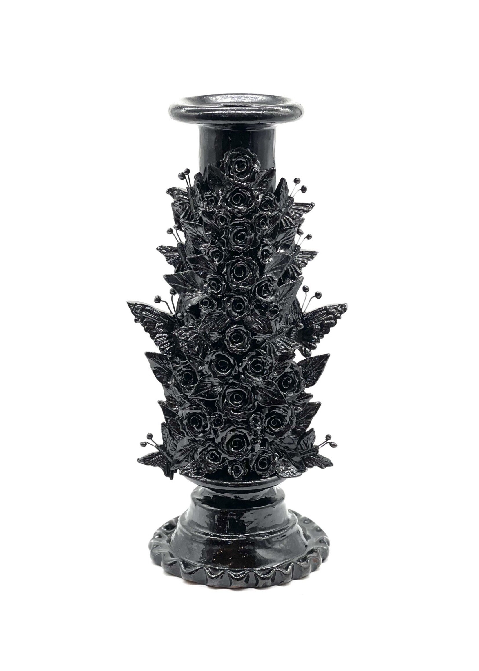 BLACK GLAZED CLAY CANDLE HOLDER