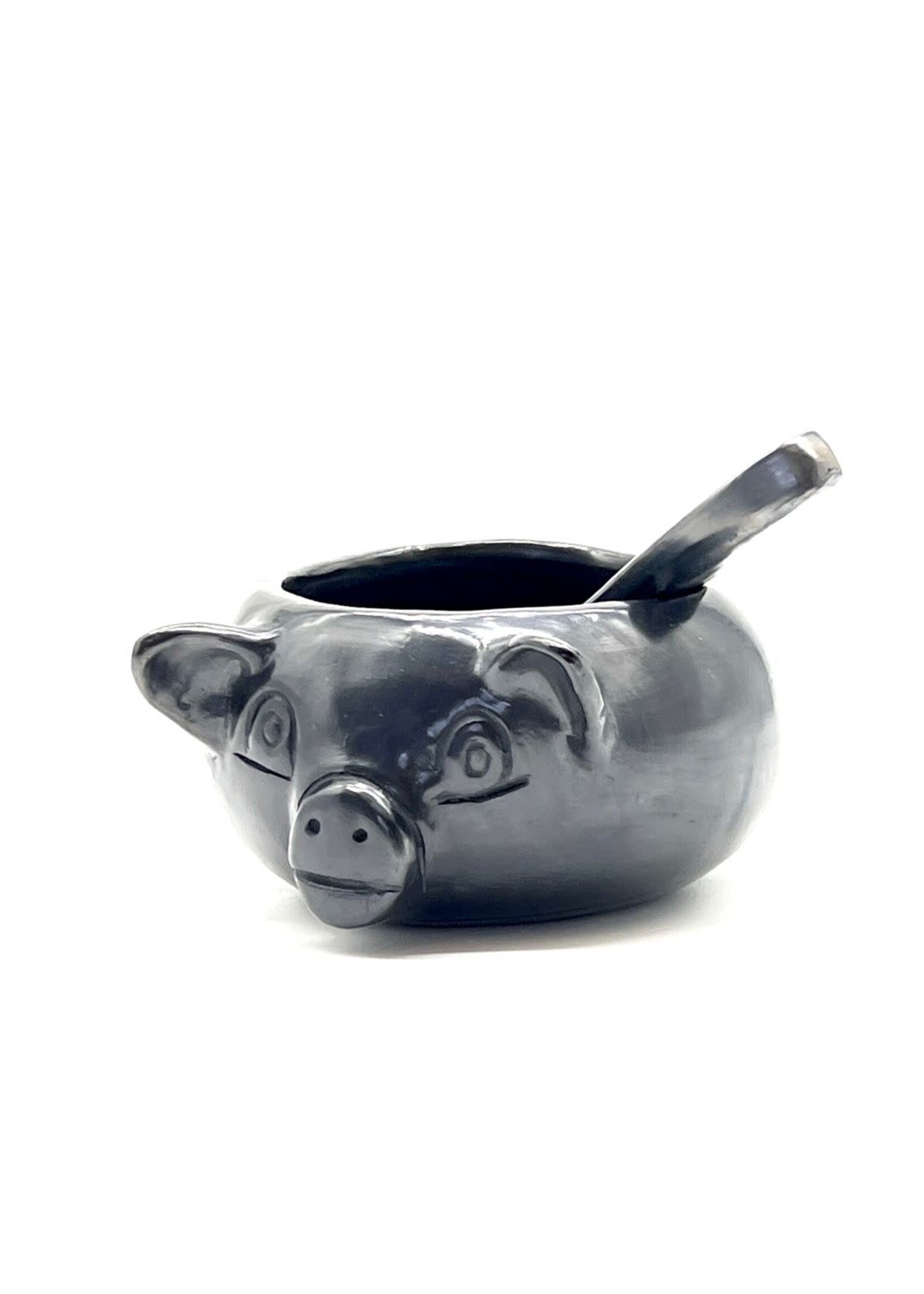 BLACK CLAY PIG BOWL