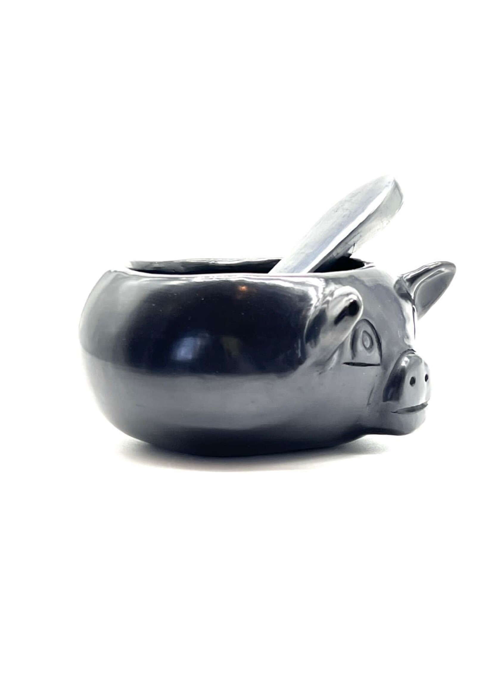 BLACK CLAY PIG BOWL
