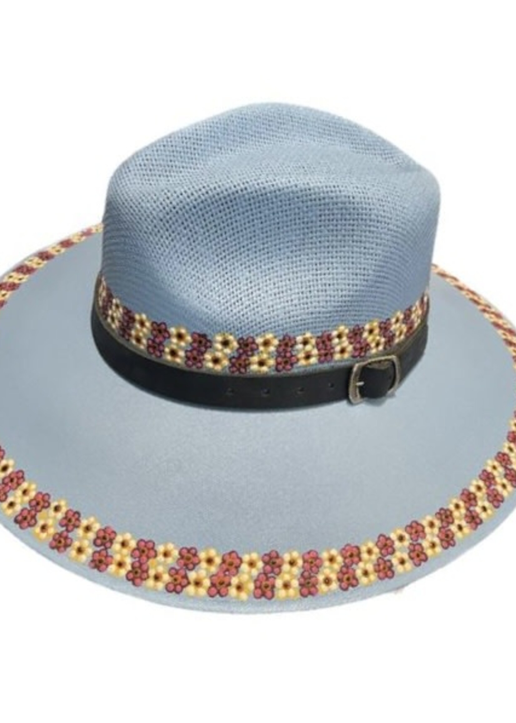 ZARAH DARWISH C-SOMBRERO FLORECITAS HUICHOL AZUL CIELO L 2023