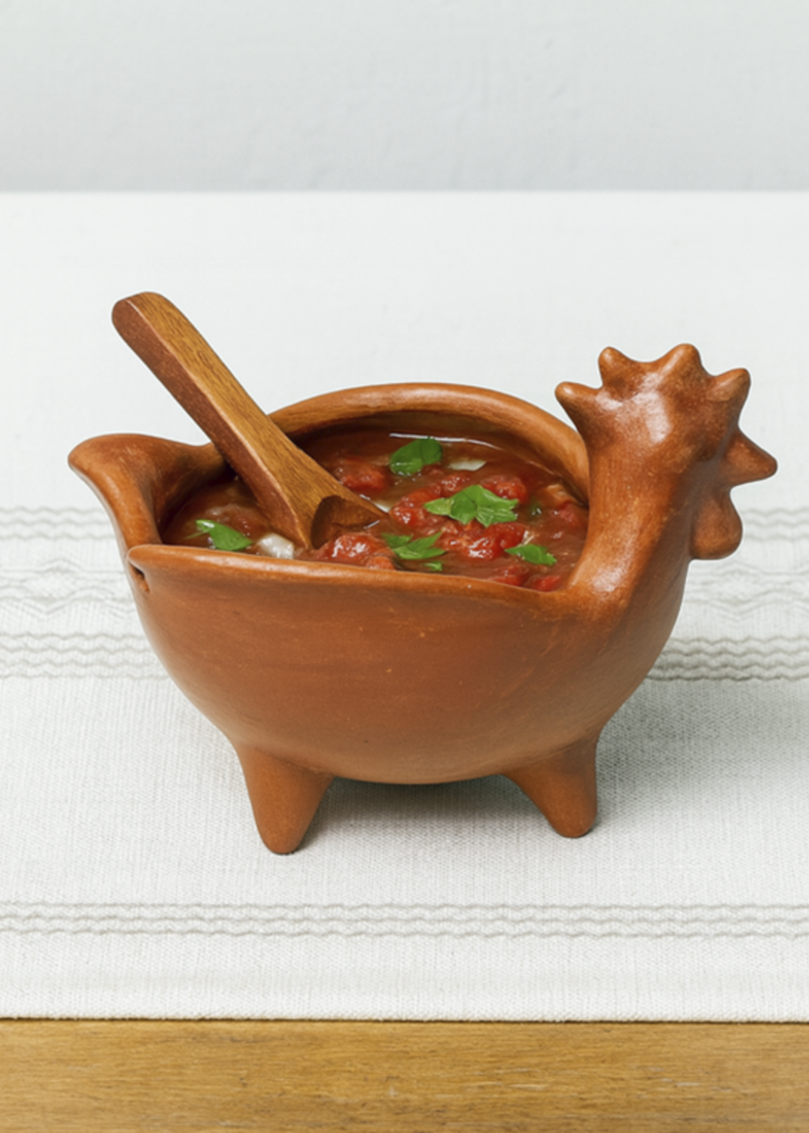 SALSERO GALLO CON CUCHARA BARRO ROJO
