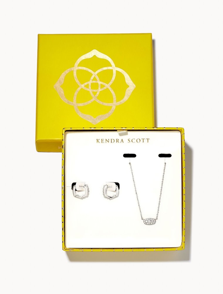 Kendra Scott Grayson Pendant & Huggie Gift Set Rhodium White Crystal