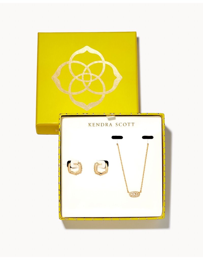Kendra Scott Grayson Pendant & Huggie Gift Set Gold White Crystal