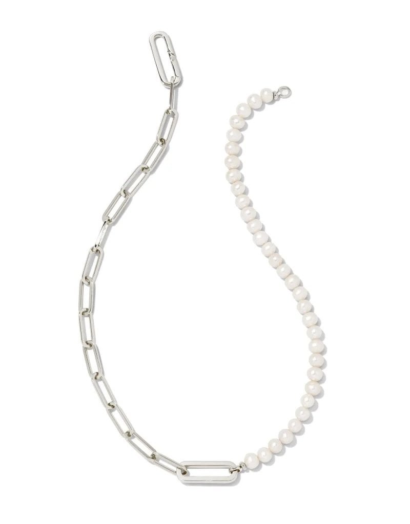 Kendra Scott Ashton Half Chain Necklace Rhodium Pearl