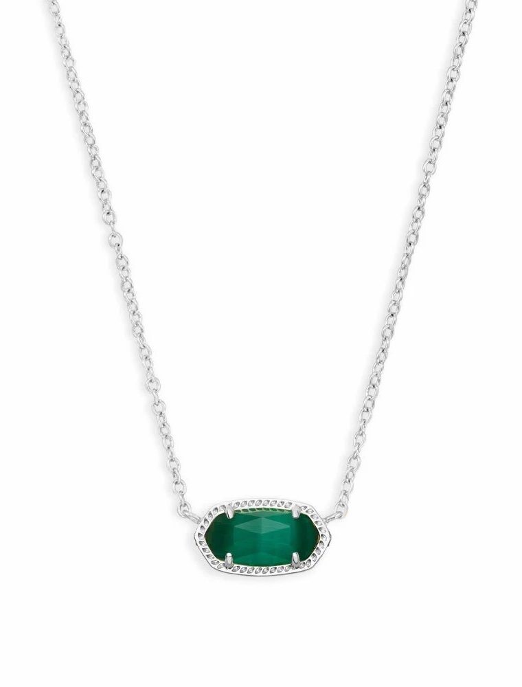 Kendra Scott Elisa Rhodium Pendant Necklace in Emerald