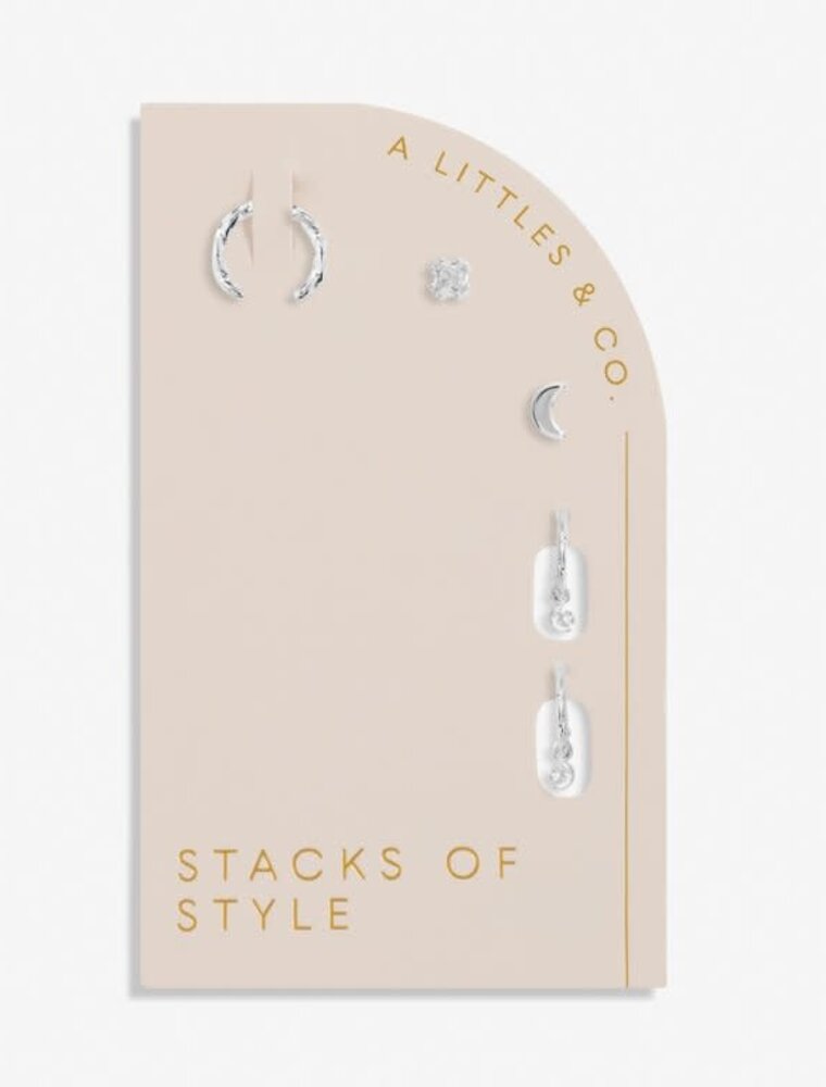 A Littles & Co. Stacks of Style Silver Moon Earring Set