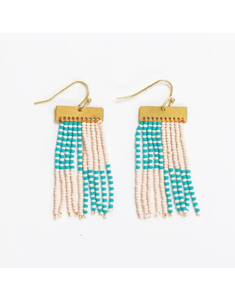 Ink + Alloy Scout Rectangle Hanger Blocks With Stripes Beaded Fringe Earrings Turquoise