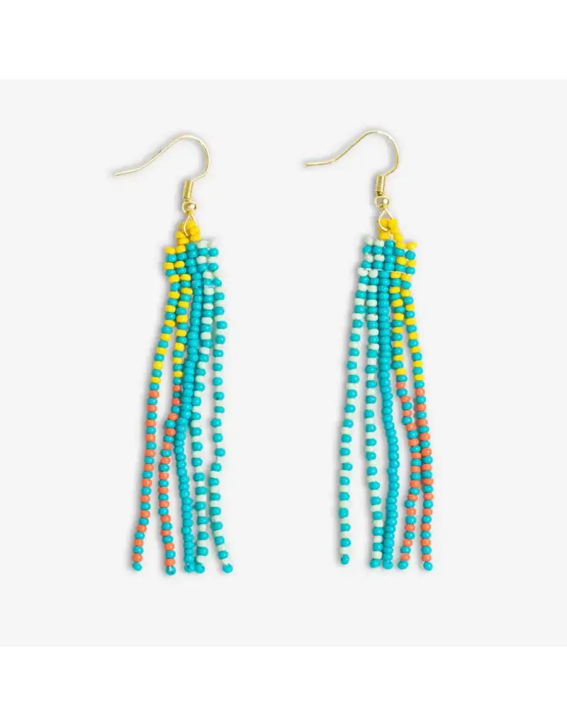 Ink + Alloy Melissa Speckled Border With Solid Middle Beaded Fringe Earrings Turquoise