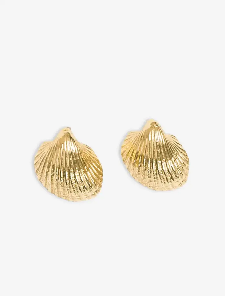 Ink + Alloy Pearl Cockle Shell Earrings Brass