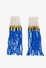 Ink + Alloy Marilyn Colorblock With Center Vertical Black Stripes Fringe Earrings Royal Blue