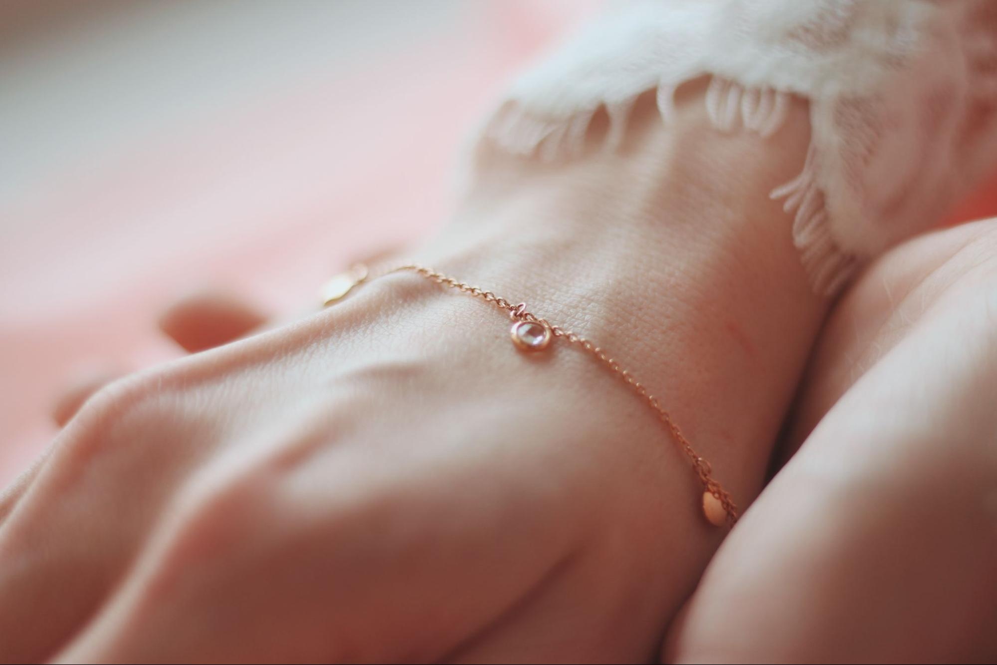 Woman with a bracelet on her wrist. 