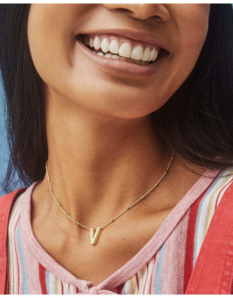 Kendra Scott Letter V Pendant Necklace Rhodium