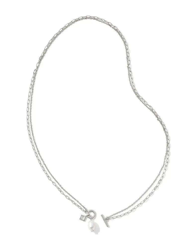 Kendra Scott Eve Chain Multi Strand Necklace Rhodium White Pearl