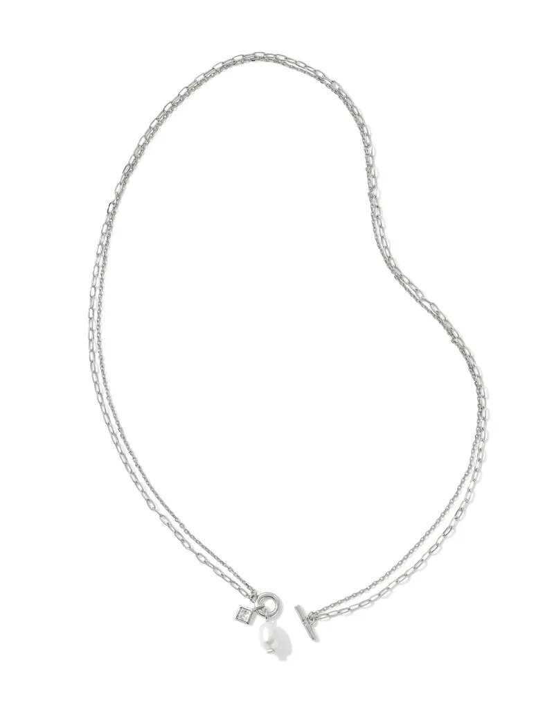 Kendra Scott Eve Chain Multi Strand Necklace Rhodium White Pearl
