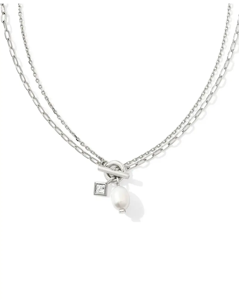 Kendra Scott Eve Chain Multi Strand Necklace Rhodium White Pearl