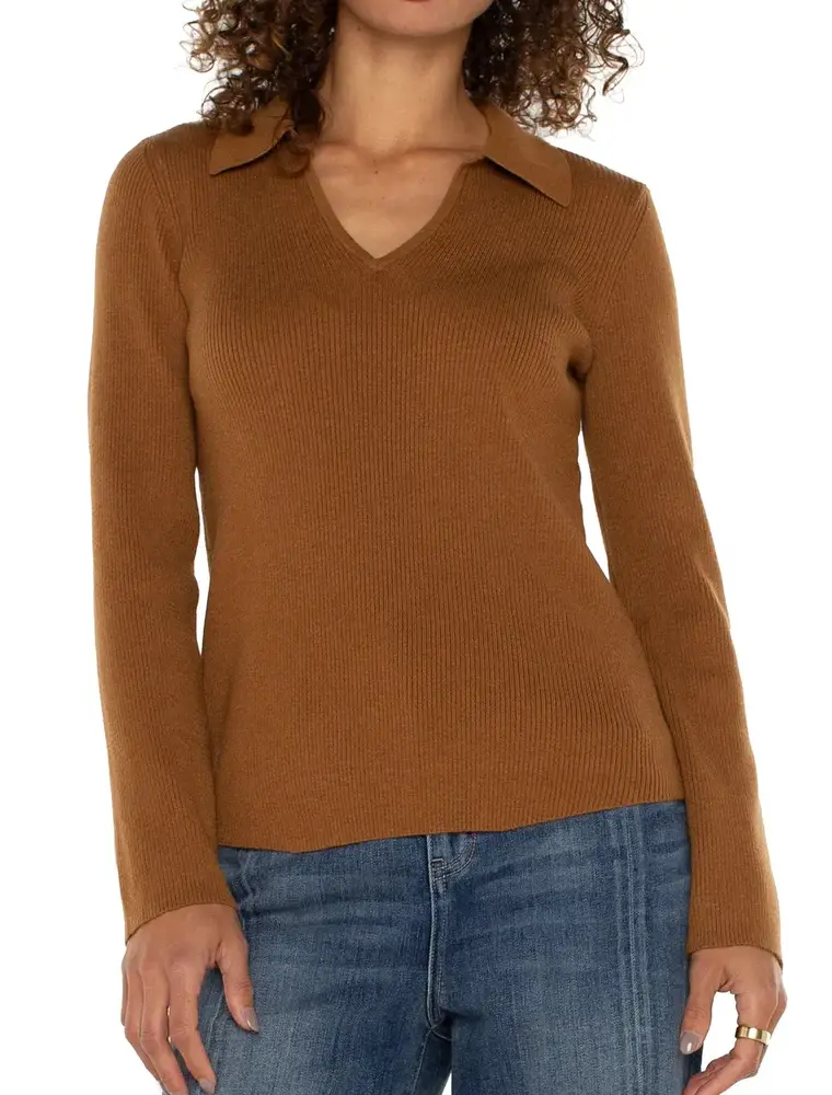 Liverpool Long Sleeve V-neck Collared Sweater