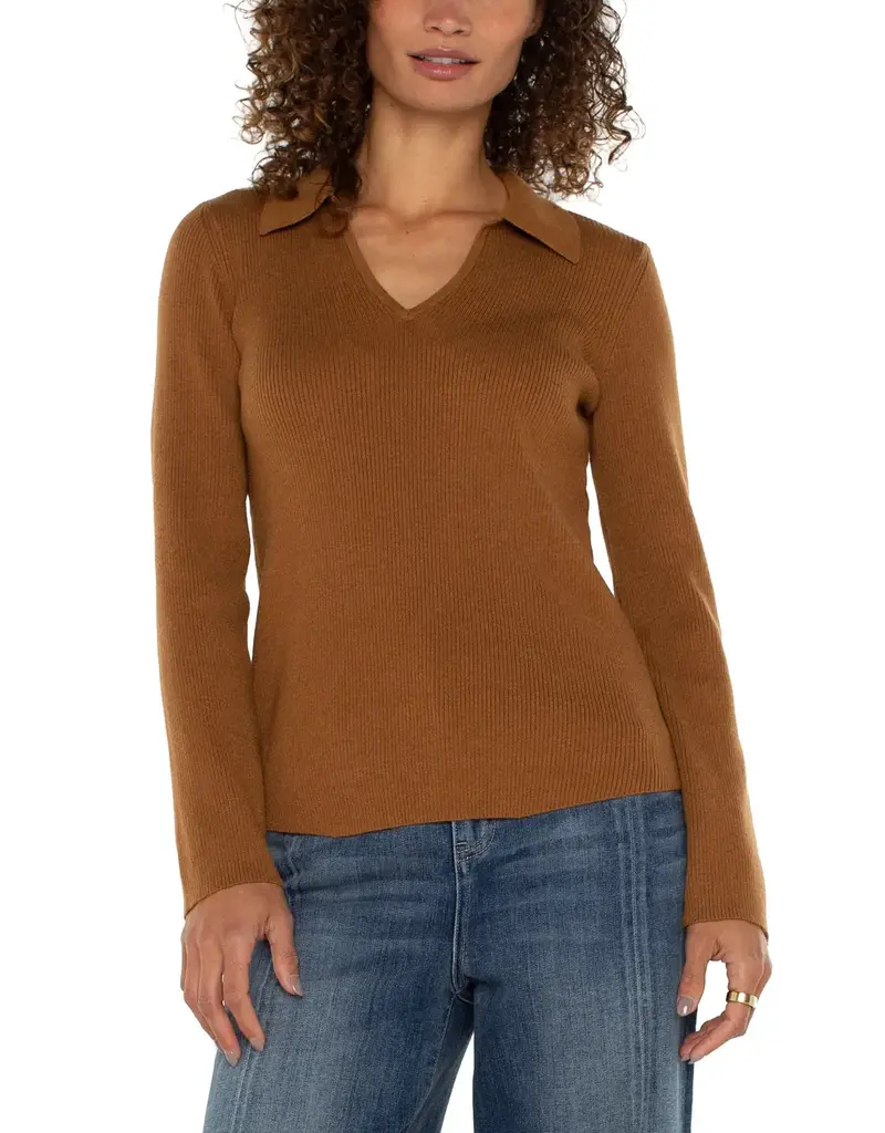 Liverpool Long Sleeve V-neck Collared Sweater