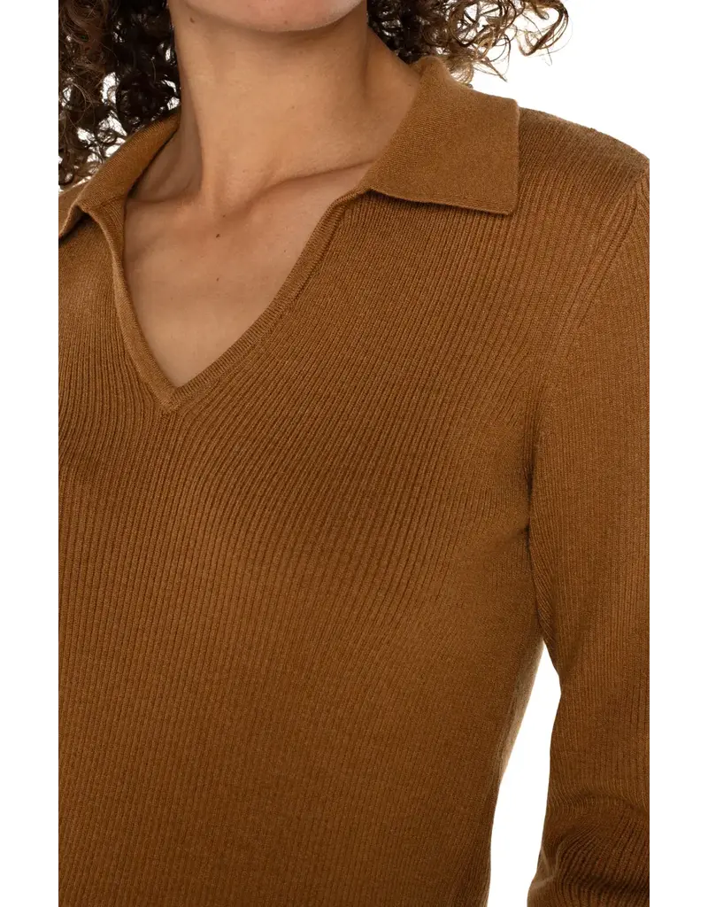 Liverpool Long Sleeve V-neck Collared Sweater