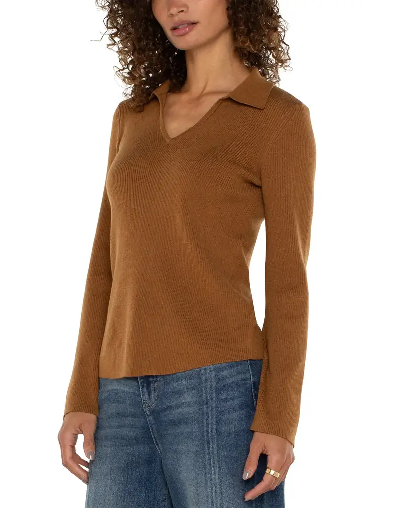 Liverpool Long Sleeve V-neck Collared Sweater