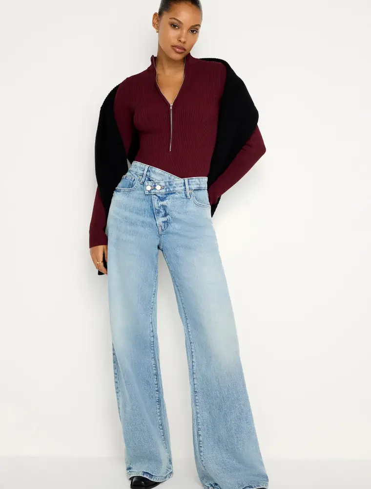 Good American Good Ease Relaxed with Double Button Crossover Waistband