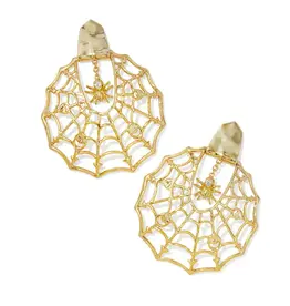 Kendra Scott Spider Web Statement Earrings Gold White Crystal