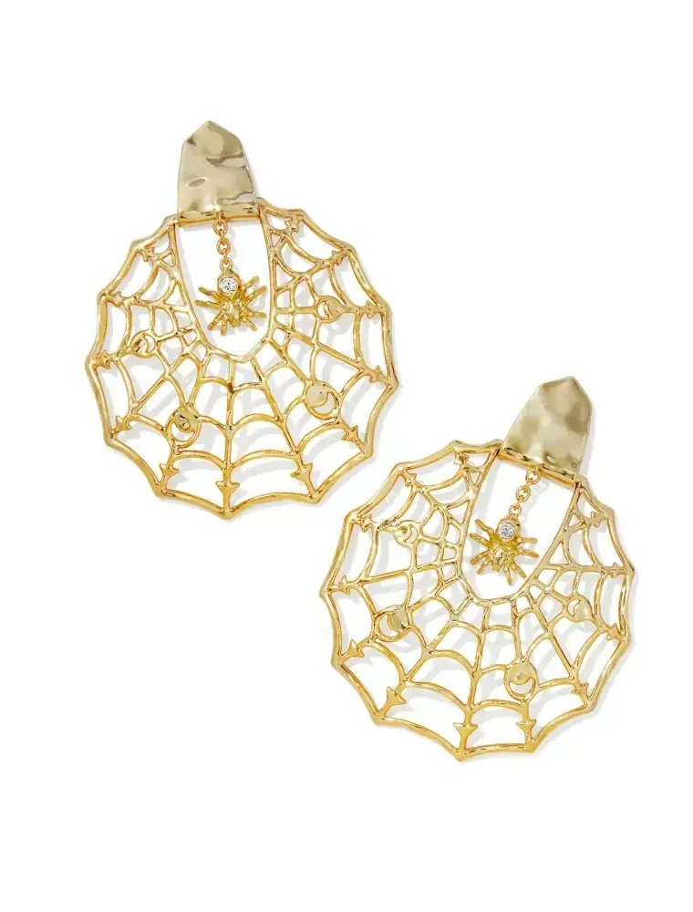 Kendra Scott Spider Web Statement Earrings Gold White Crystal