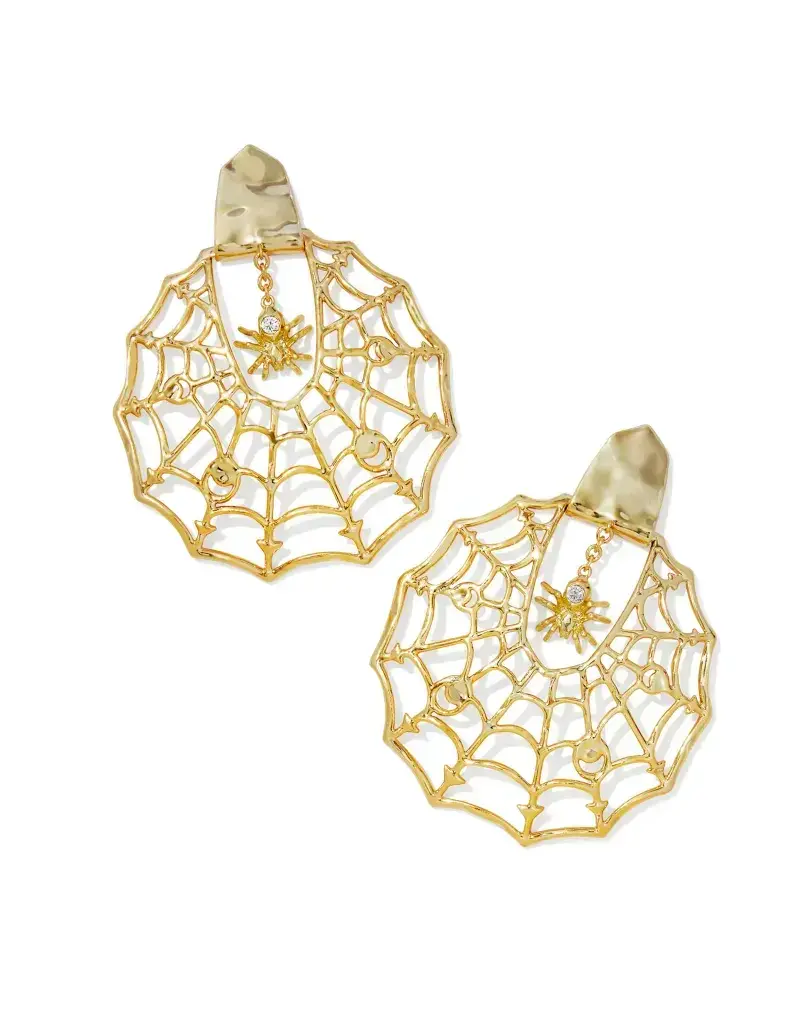 Kendra Scott Spider Web Statement Earrings Gold White Crystal