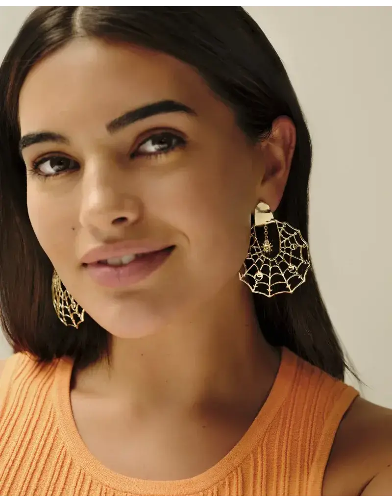 Kendra Scott Spider Web Statement Earrings Gold White Crystal