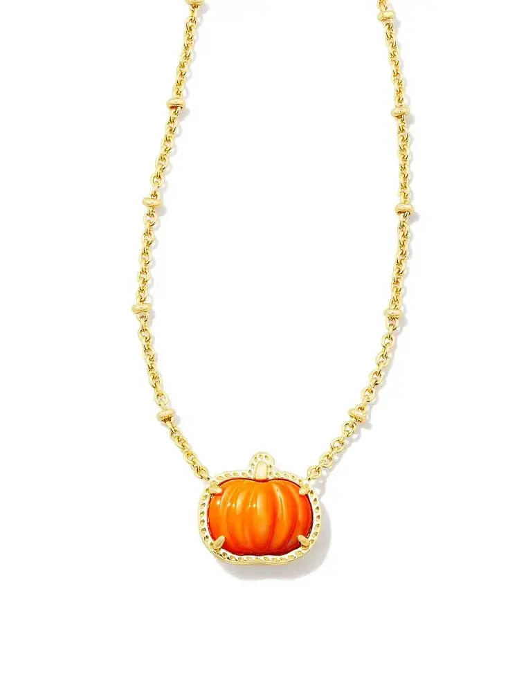 Kendra Scott Pumpkin Short Pendant Necklace Gold Orange MOP
