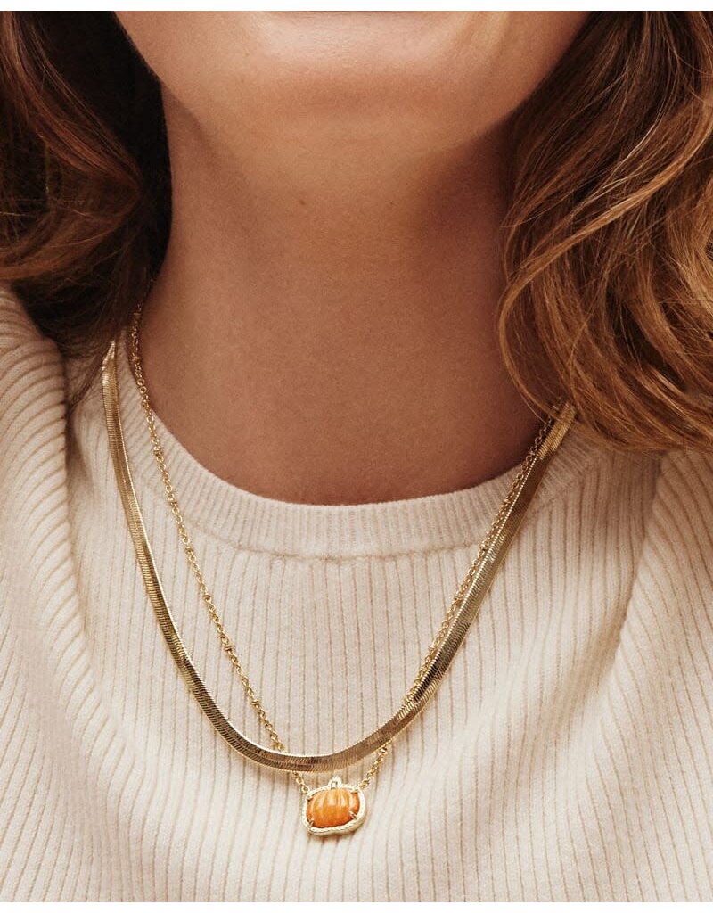 Kendra Scott Pumpkin Short Pendant Necklace Gold Orange MOP