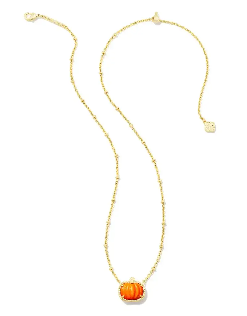 Kendra Scott Pumpkin Short Pendant Necklace Gold Orange MOP