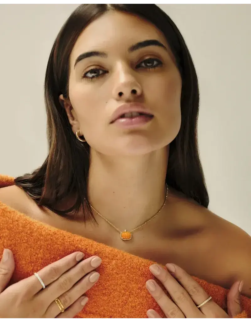 Kendra Scott Pumpkin Short Pendant Necklace Gold Orange MOP