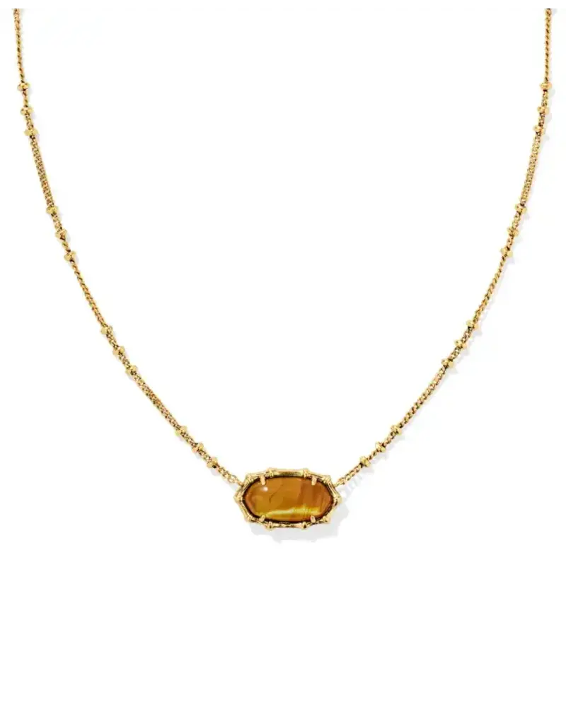 Kendra Scott Elisa Bamboo Frame Pendant Necklace Gold Marbled Amber Illusion