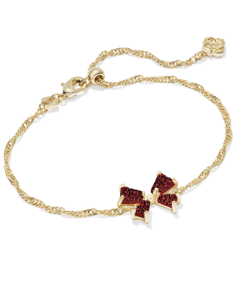 Kendra Scott Blair Bow Small Delicate Chain Bracelet in Bright Red Drusy