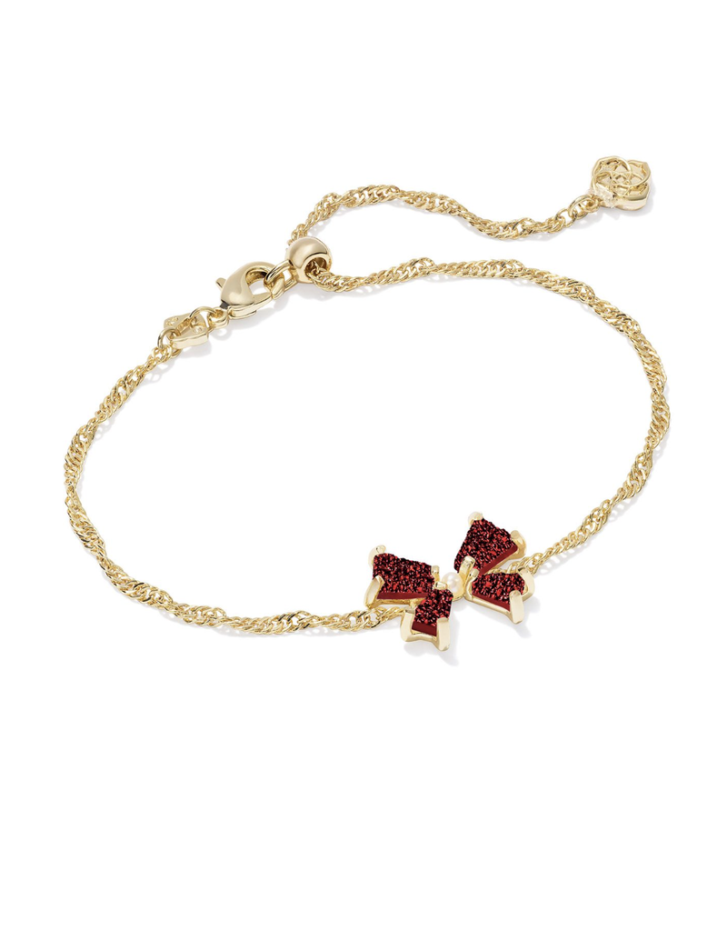Kendra Scott Blair Bow Small Delicate Chain Bracelet in Bright Red Drusy