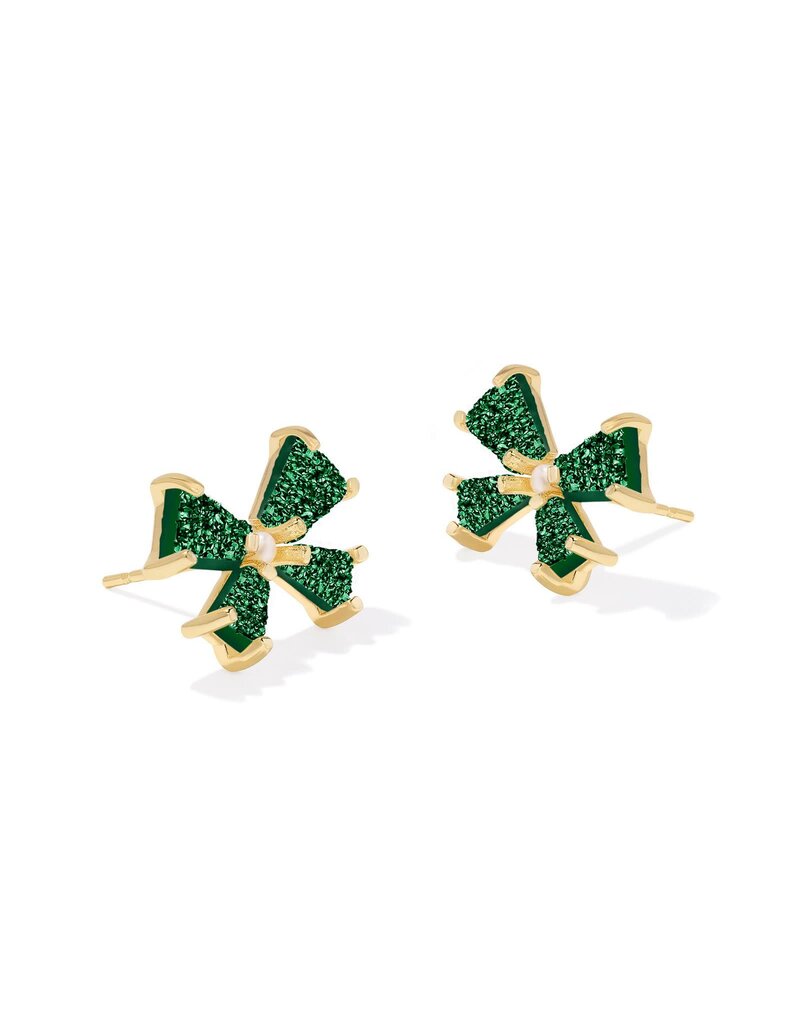 Kendra Scott Blair Bow Small Stud Earring Gold in Emerald Drusy