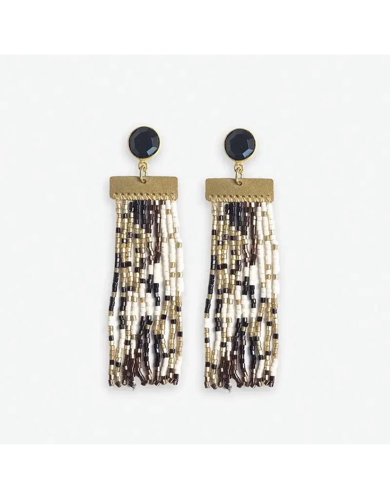 Ink + Alloy Lilah Semi Precious Stone Post Beaded Fringe Earring Gold/Black