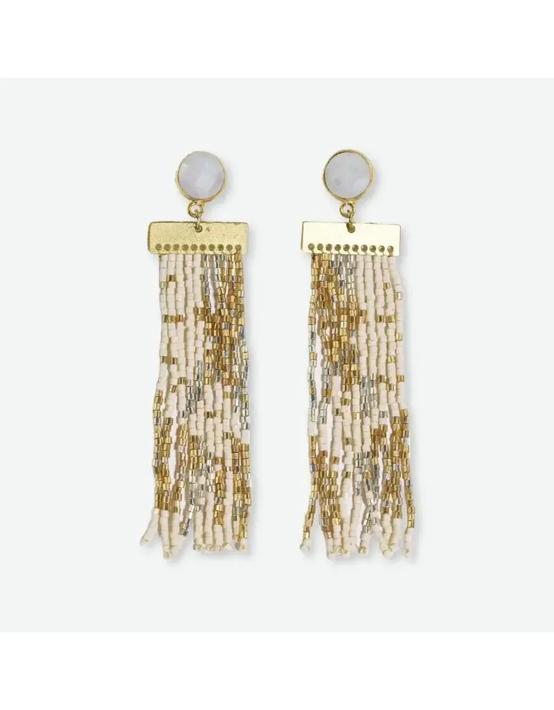 Ink + Alloy Lilah Semi Precious Stone Post Beaded Fringe Earrings St. Mortiz