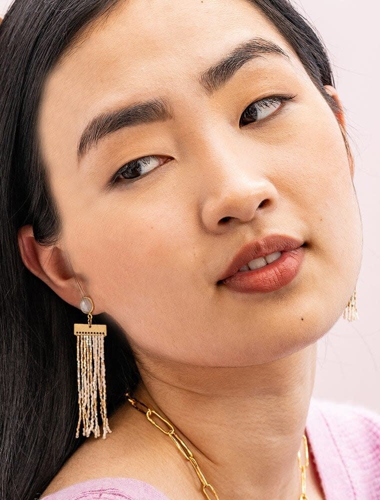 Ink + Alloy Lilah Semi Precious Stone Post Beaded Fringe Earrings St. Mortiz