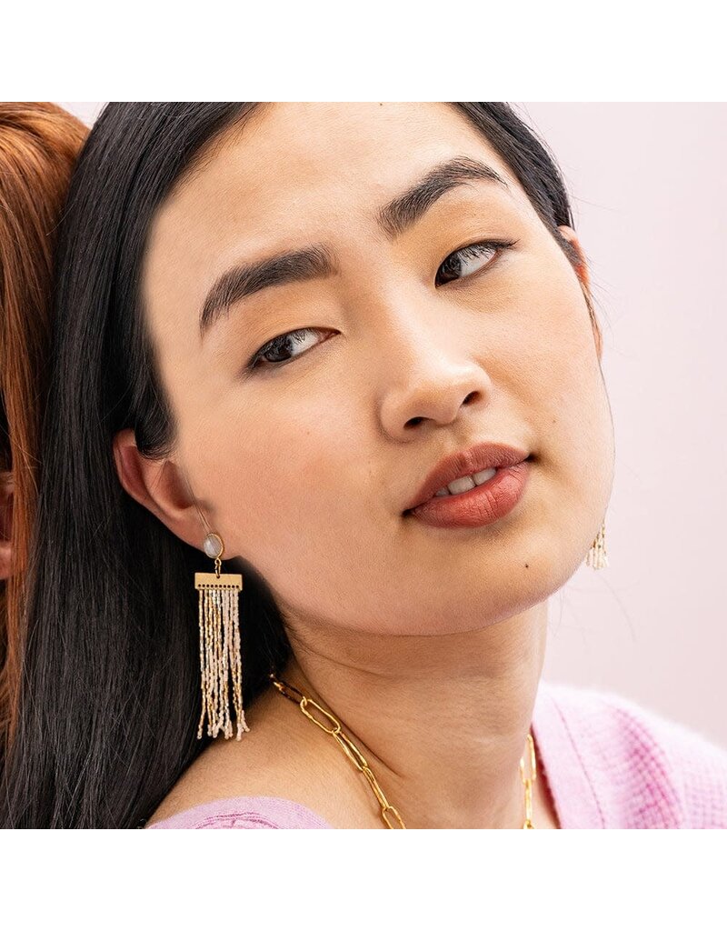 Ink + Alloy Lilah Semi Precious Stone Post Beaded Fringe Earrings St. Mortiz