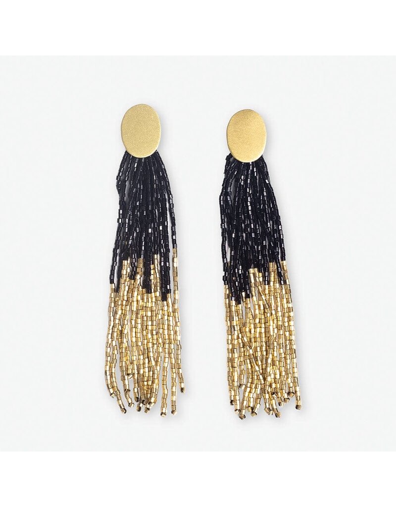 Ink + Alloy Mae Oval Brass Post Earring Black/Gold