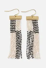 Ink + Alloy Lana Rectangle Hanger Colorblock Fringe Earrings White/Black