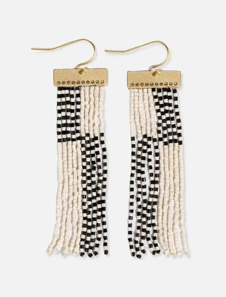Ink + Alloy Lana Rectangle Hanger Colorblock Fringe Earrings White/Black