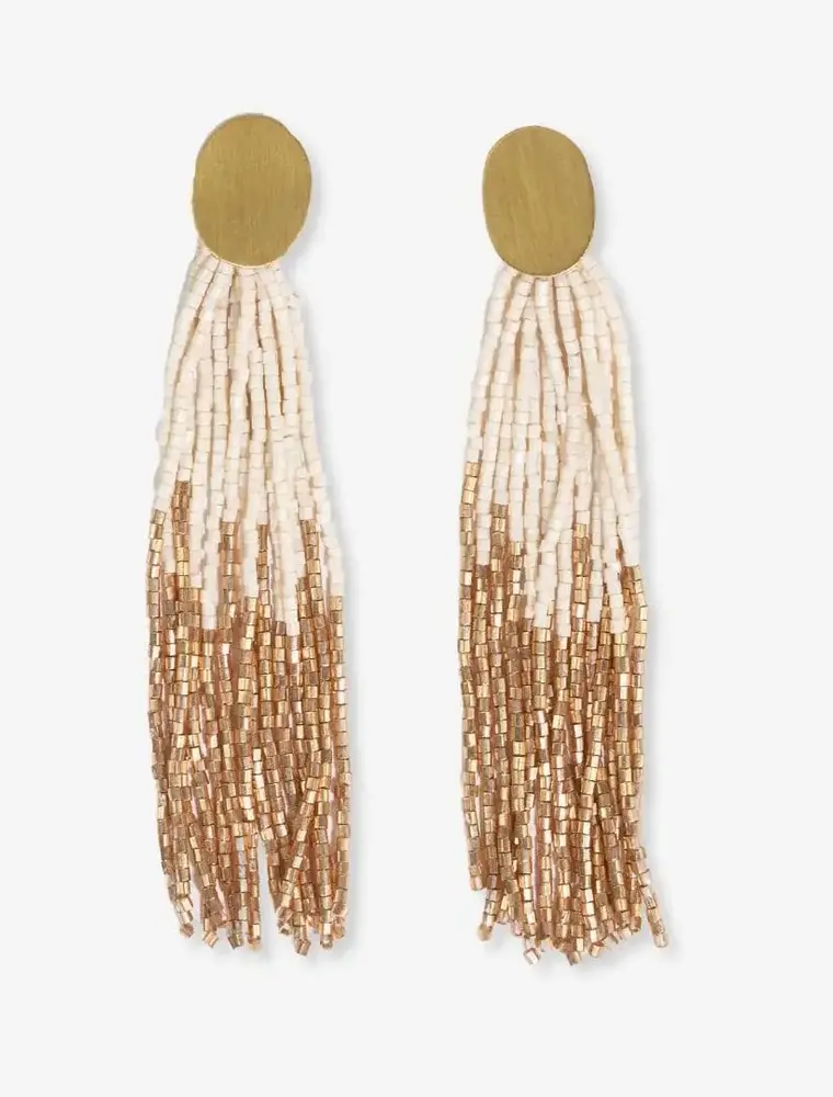 Ink + Alloy Mae Oval Brass Post Fringe Earring Ivory/Gold