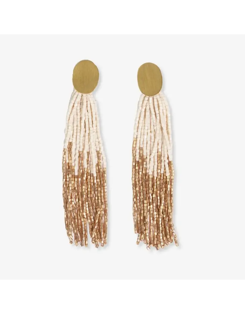 Ink + Alloy Mae Oval Brass Post Fringe Earring Ivory/Gold